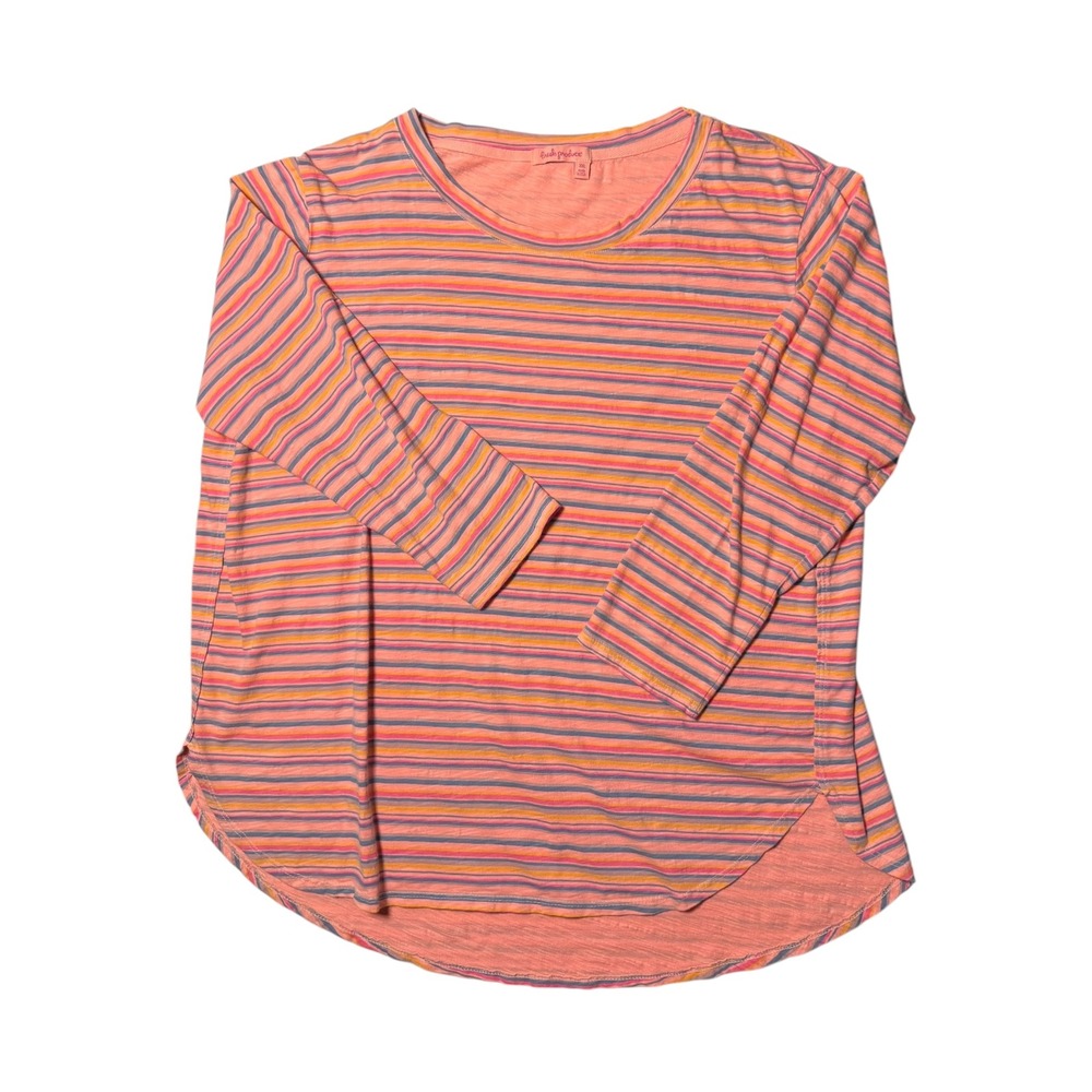 Fresh Produce Womens XXL Striped 3/4 Sleeve‎ Cotton Slub Top Coral Pink 22032